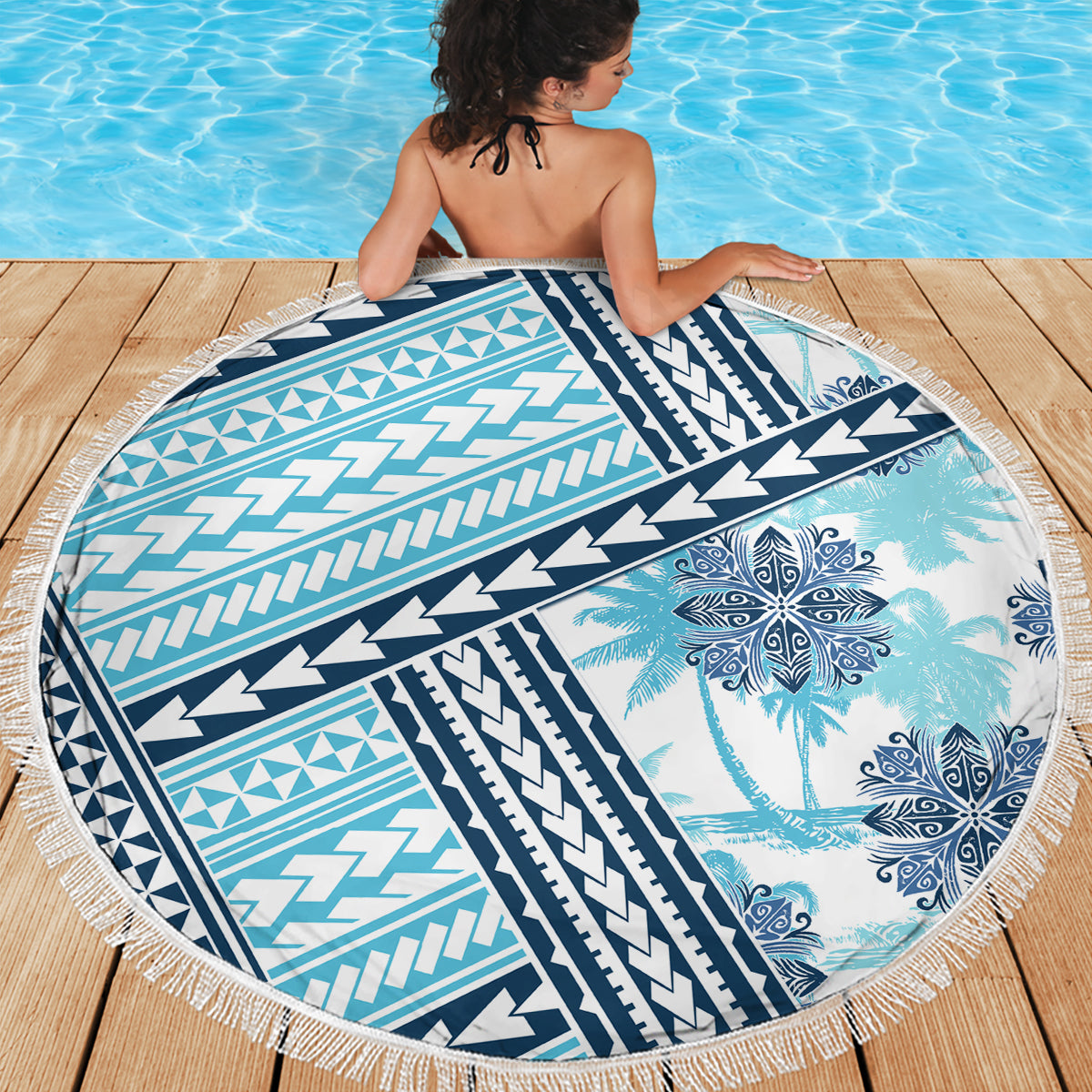 Hawaii Quilt Beach Blanket Kakau Polynesian Pattern Sky Blue Version LT01 - Polynesian Pride