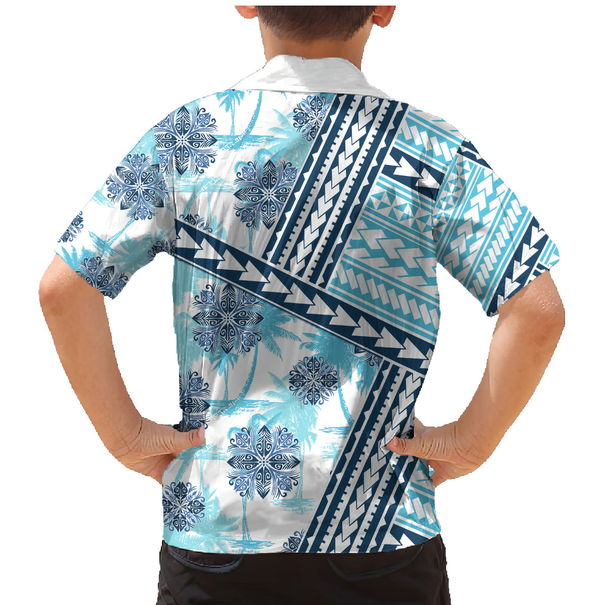 Hawaii Quilt Family Matching Mermaid Dress and Hawaiian Shirt Kakau Polynesian Pattern Sky Blue Version LT01 - Polynesian Pride