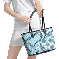 Hawaii Quilt Leather Tote Bag Kakau Polynesian Pattern Sky Blue Version LT01 - Polynesian Pride