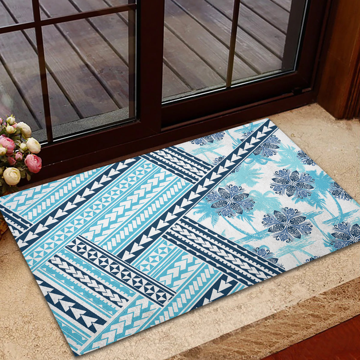 Hawaii Quilt Rubber Doormat Kakau Polynesian Pattern Sky Blue Version LT01 - Polynesian Pride