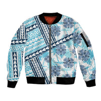 Hawaii Quilt Sleeve Zip Bomber Jacket Kakau Polynesian Pattern Sky Blue Version LT01 Unisex Blue - Polynesian Pride