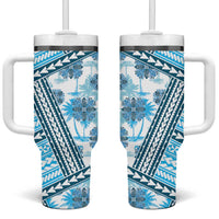 Hawaii Quilt Tumbler With Handle Kakau Polynesian Pattern Sky Blue Version