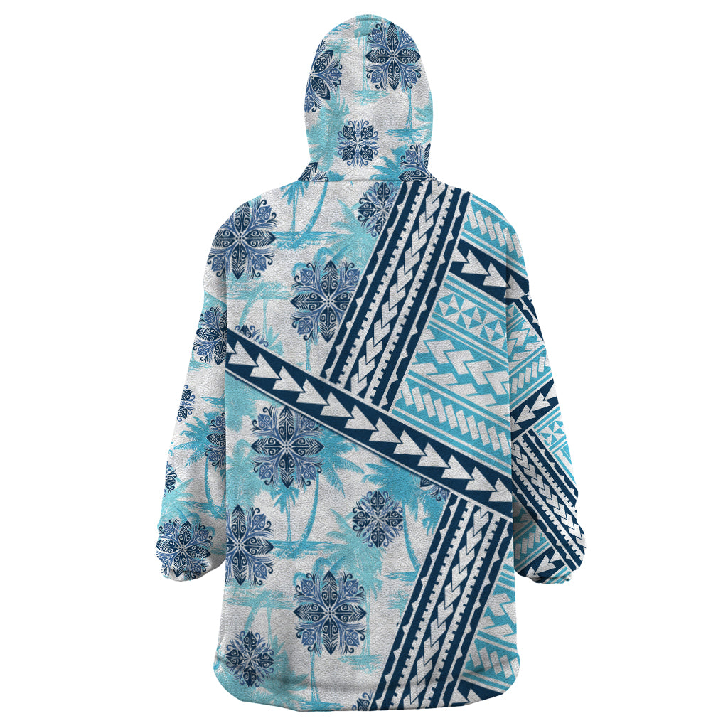 Hawaii Quilt Wearable Blanket Hoodie Kakau Polynesian Pattern Sky Blue Version LT01 - Polynesian Pride