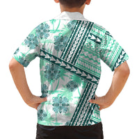 Hawaii Quilt Family Matching Off Shoulder Maxi Dress and Hawaiian Shirt Kakau Polynesian Pattern Teal Version LT01 - Polynesian Pride