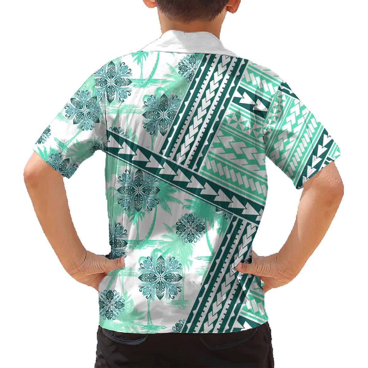 Hawaii Quilt Family Matching Short Sleeve Bodycon Dress and Hawaiian Shirt Kakau Polynesian Pattern Teal Version LT01 - Polynesian Pride