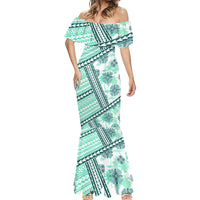 Hawaii Quilt Mermaid Dress Kakau Polynesian Pattern Teal Version LT01 - Polynesian Pride