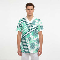 Hawaii Quilt Scrub Top Kakau Polynesian Pattern Teal Version - Polynesian Pride