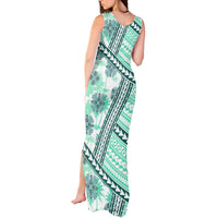 Hawaii Quilt Tank Maxi Dress Kakau Polynesian Pattern Teal Version LT01 - Polynesian Pride