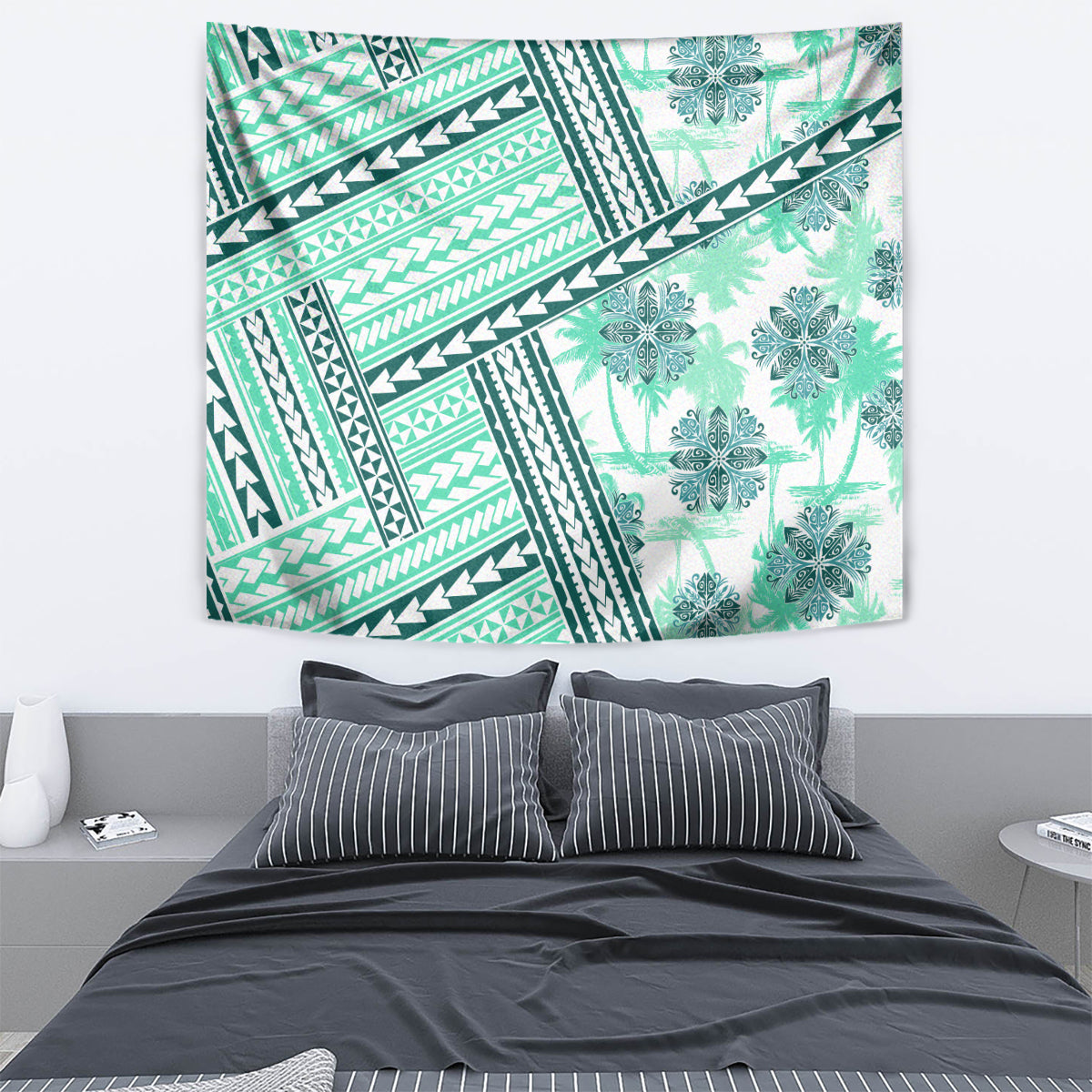 Hawaii Quilt Tapestry Kakau Polynesian Pattern Teal Version LT01 - Polynesian Pride