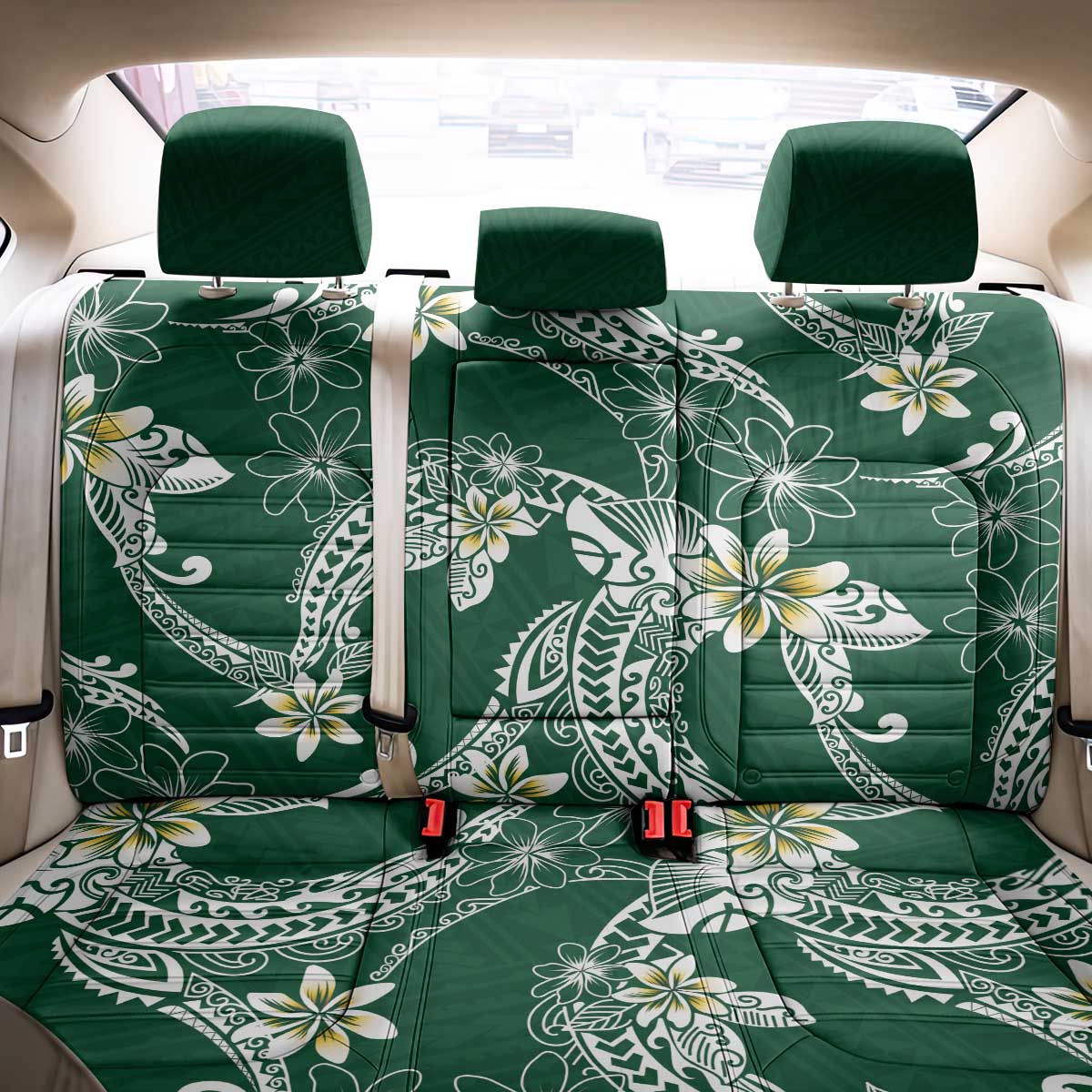 Polynesian Hawaiian Plumeria Tribal Pattern Back Car Seat Cover Green Version