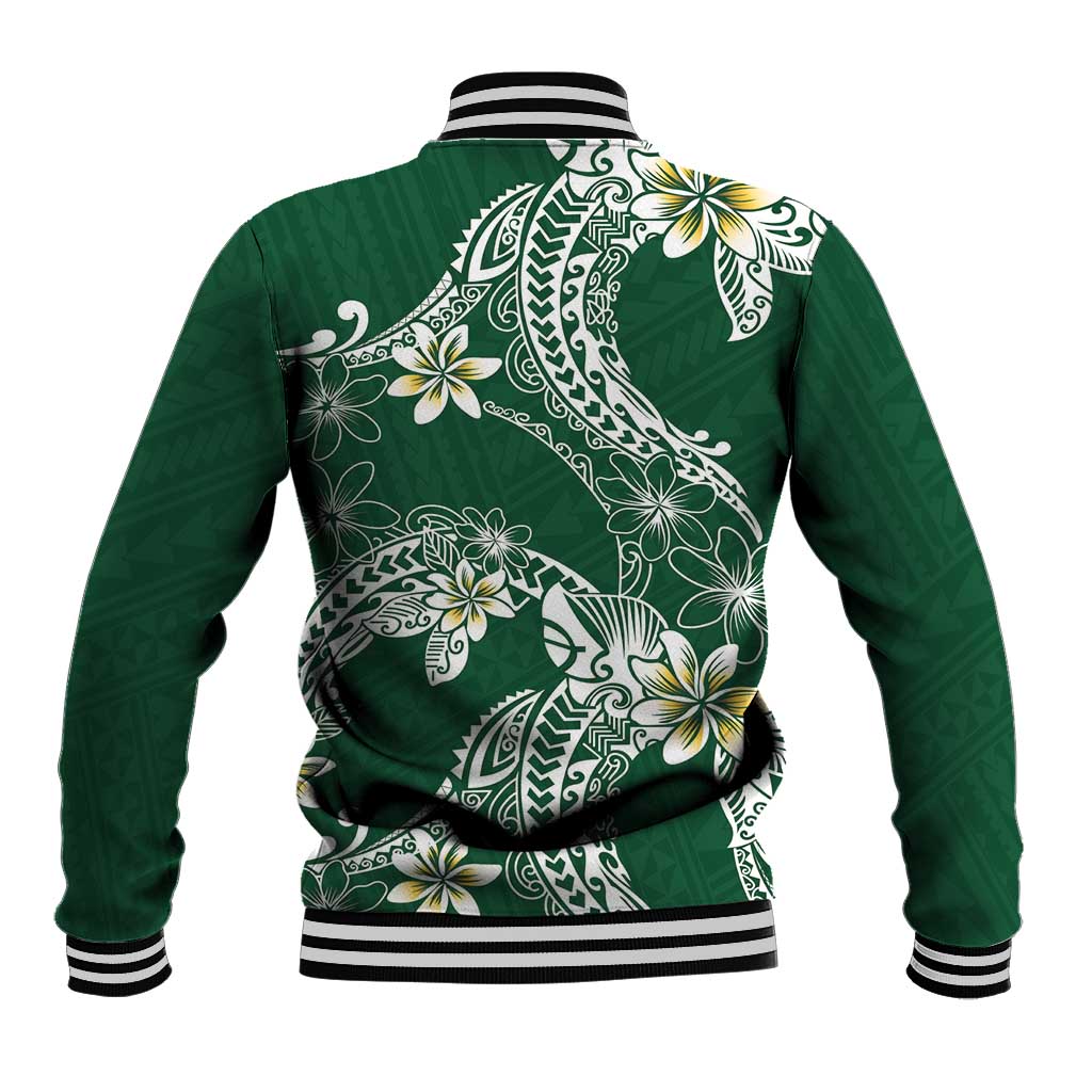 Polynesian Hawaiian Plumeria Tribal Pattern Baseball Jacket Green Version