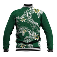 Polynesian Hawaiian Plumeria Tribal Pattern Baseball Jacket Green Version