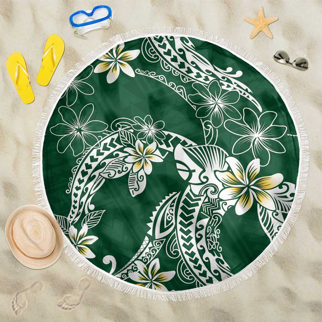 Polynesian Hawaiian Plumeria Tribal Pattern Beach Blanket Green Version