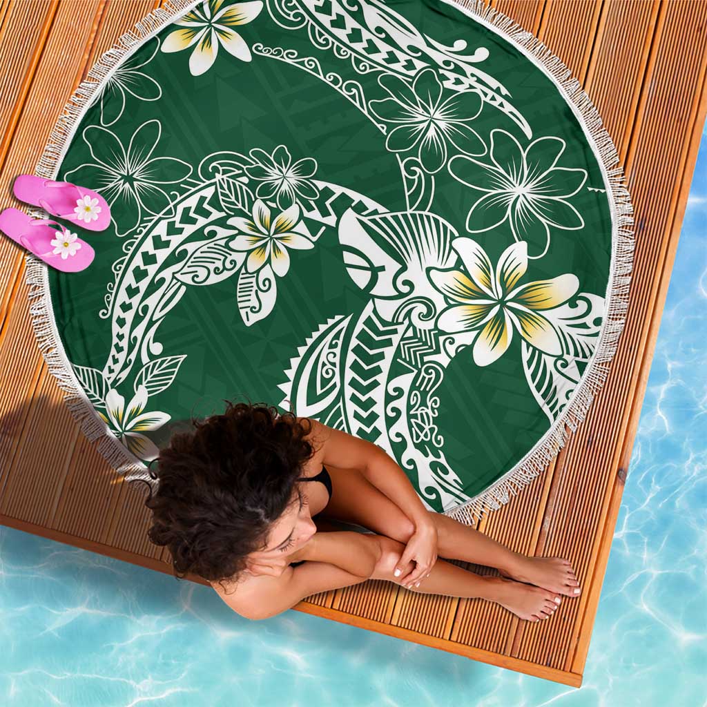 Polynesian Hawaiian Plumeria Tribal Pattern Beach Blanket Green Version