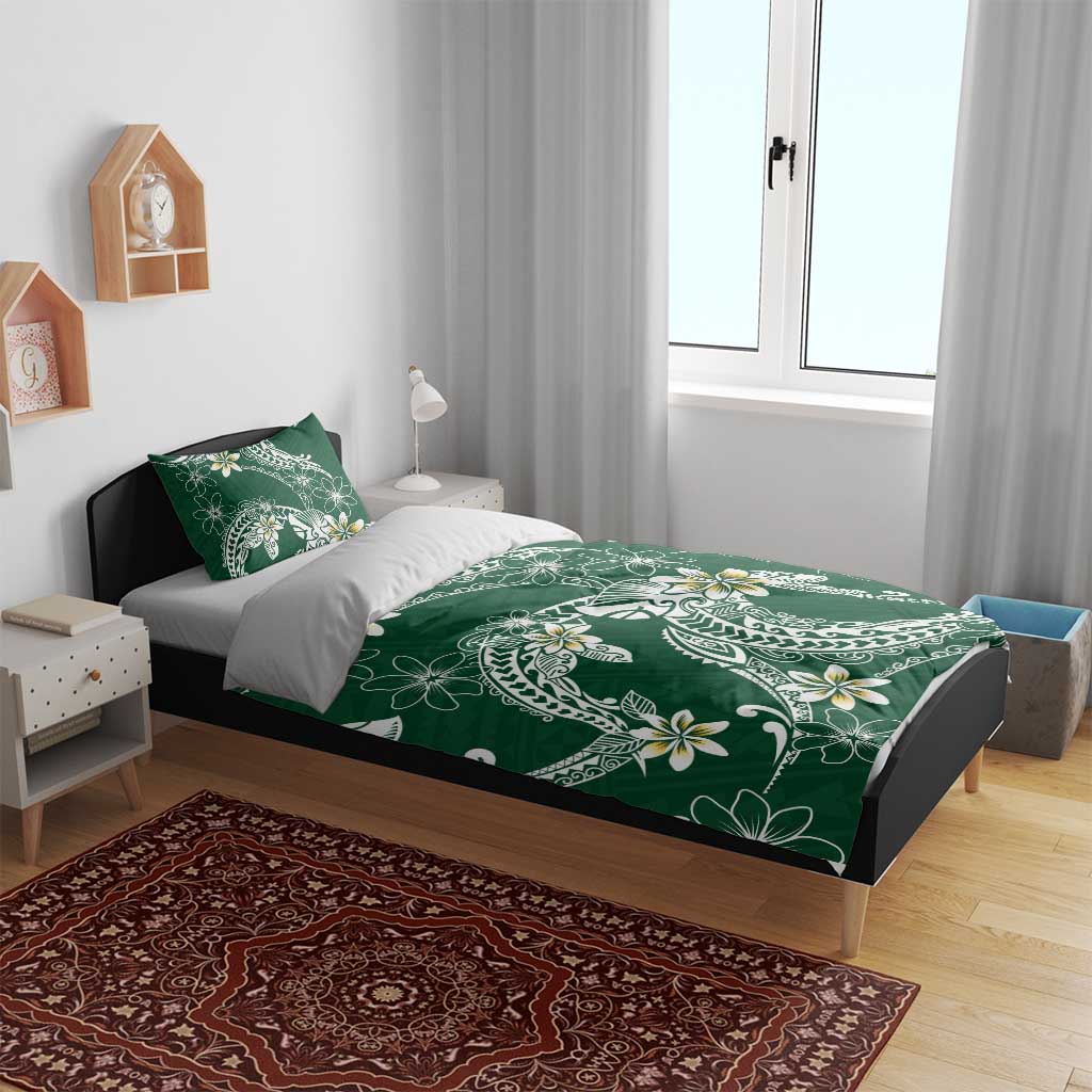 Polynesian Hawaiian Plumeria Tribal Pattern Bedding Set Green Version