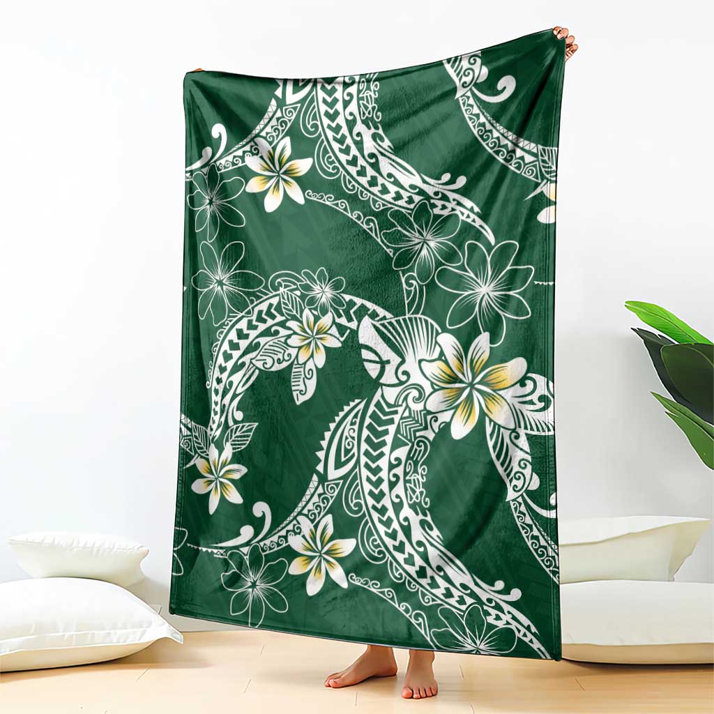 Polynesian Hawaiian Plumeria Tribal Pattern Blanket Green Version