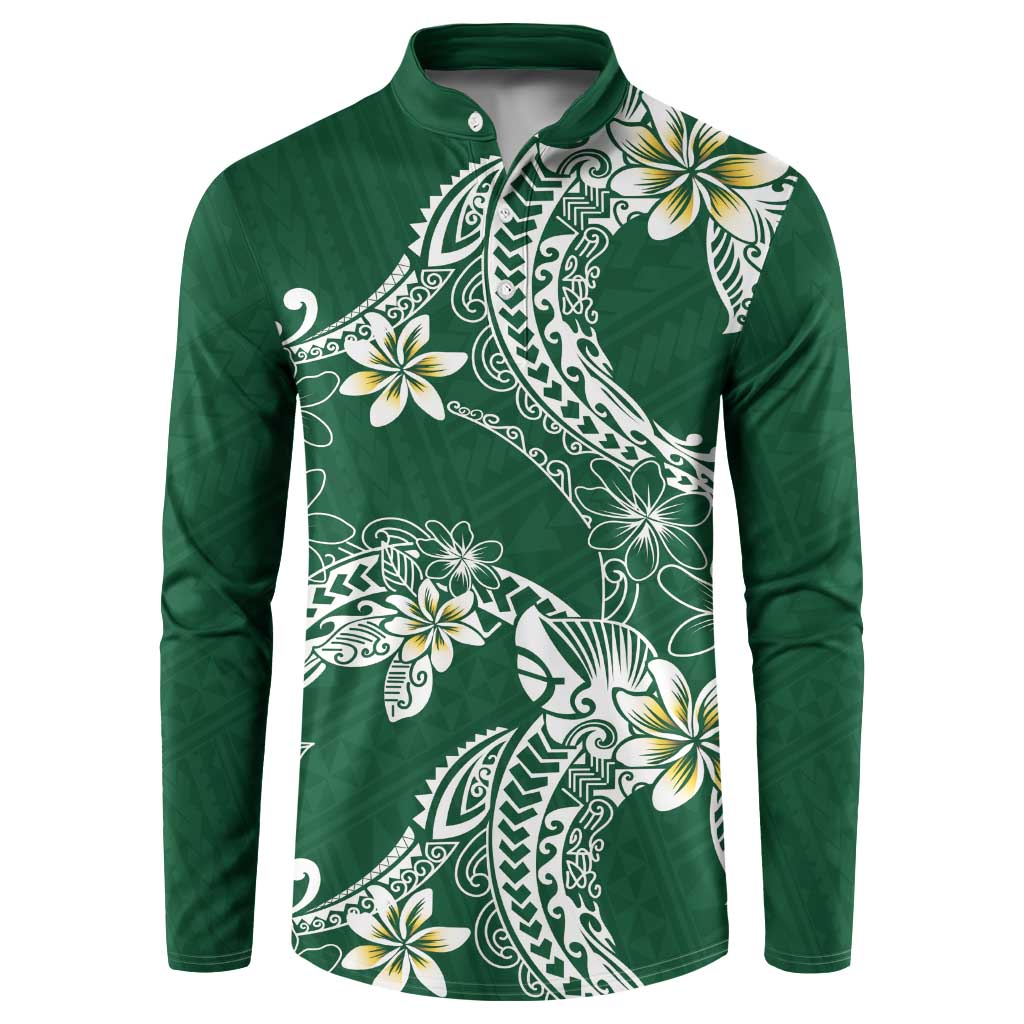 Polynesian Hawaiian Plumeria Tribal Pattern Button Sweatshirt Green Version