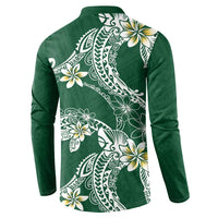 Polynesian Hawaiian Plumeria Tribal Pattern Button Sweatshirt Green Version