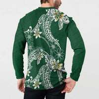 Polynesian Hawaiian Plumeria Tribal Pattern Button Sweatshirt Green Version