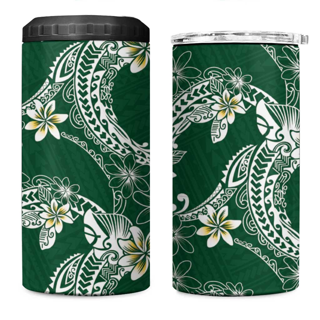 Polynesian Hawaiian Plumeria Tribal Pattern 4 in 1 Can Cooler Tumbler Green Version