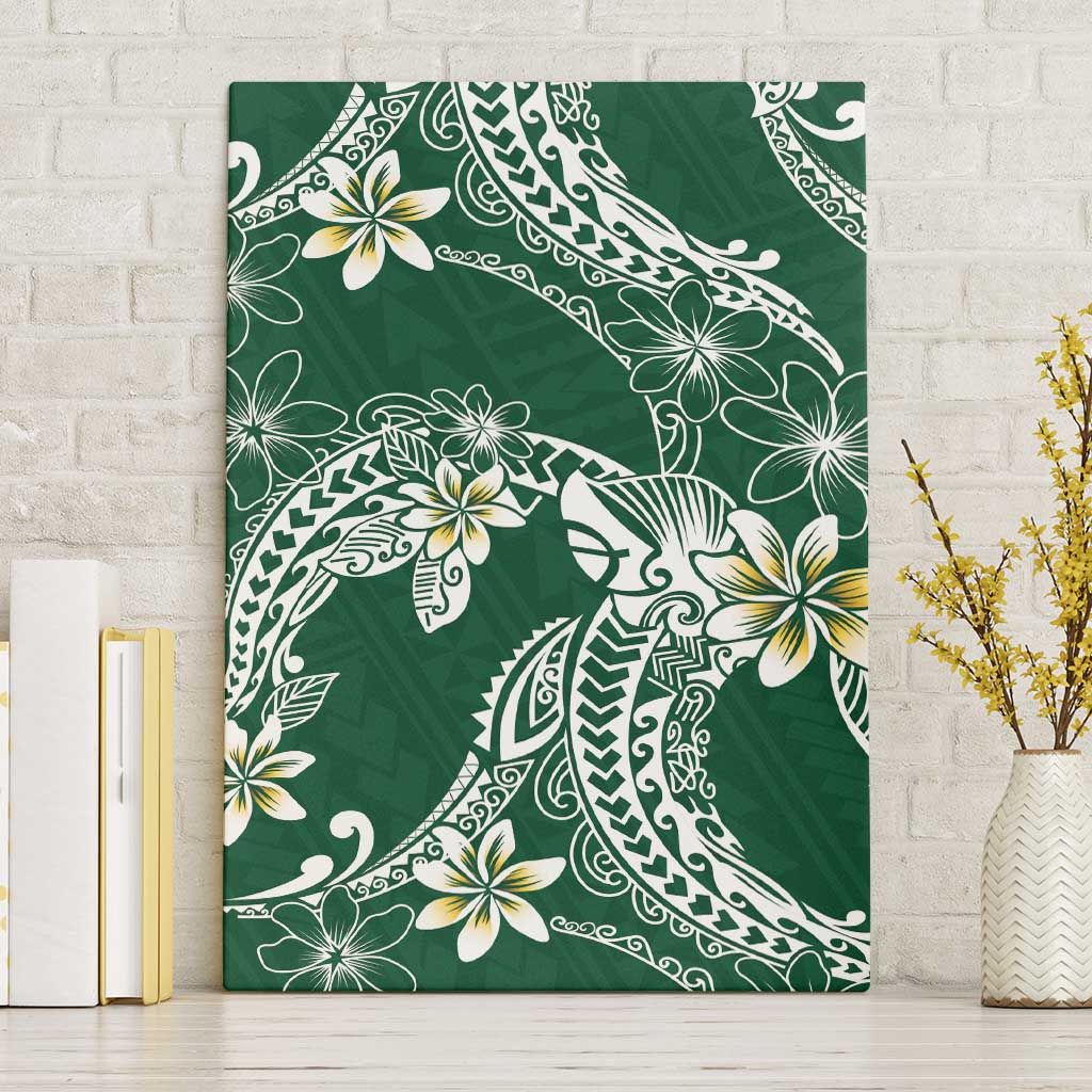 Polynesian Hawaiian Plumeria Tribal Pattern Canvas Wall Art Green Version
