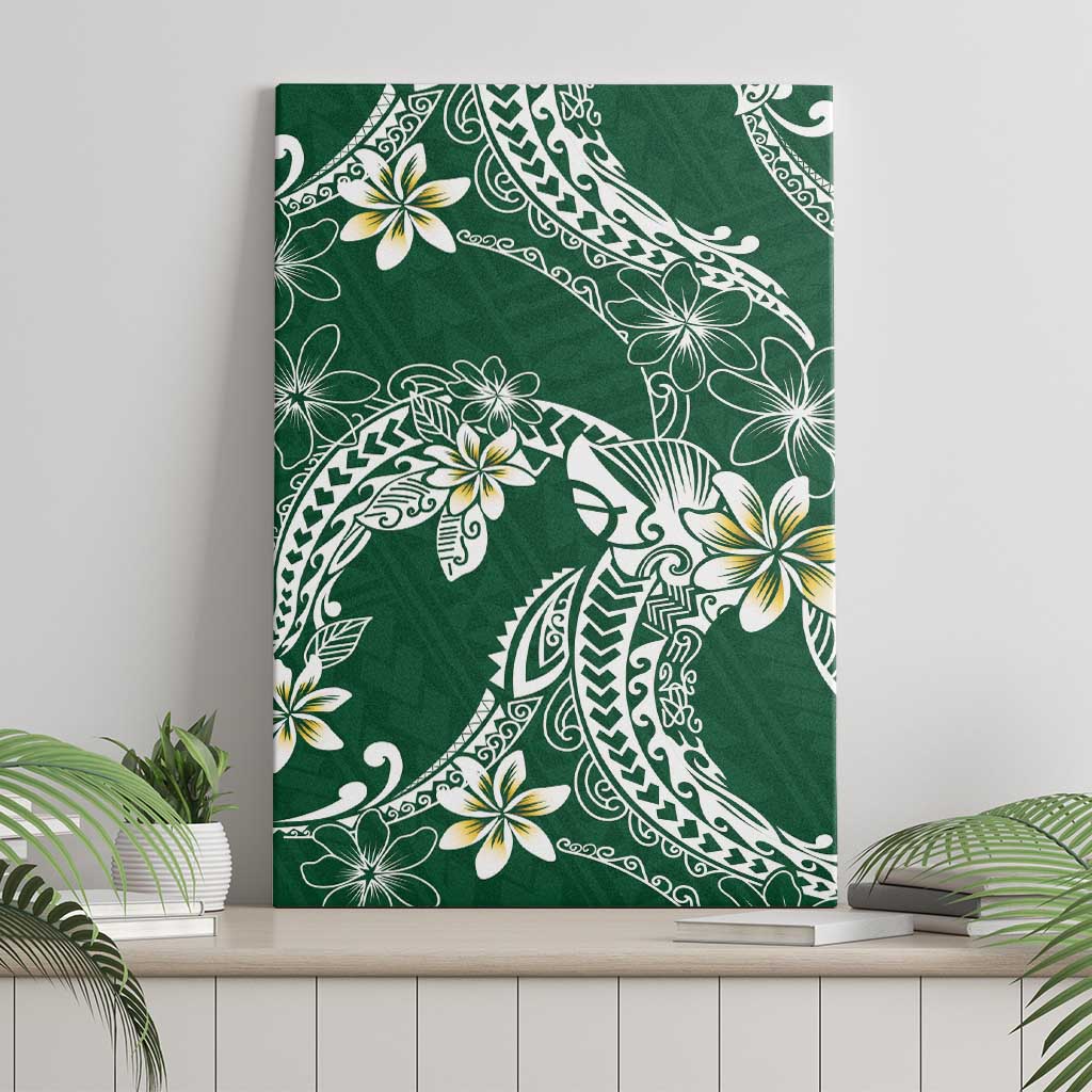 Polynesian Hawaiian Plumeria Tribal Pattern Canvas Wall Art Green Version