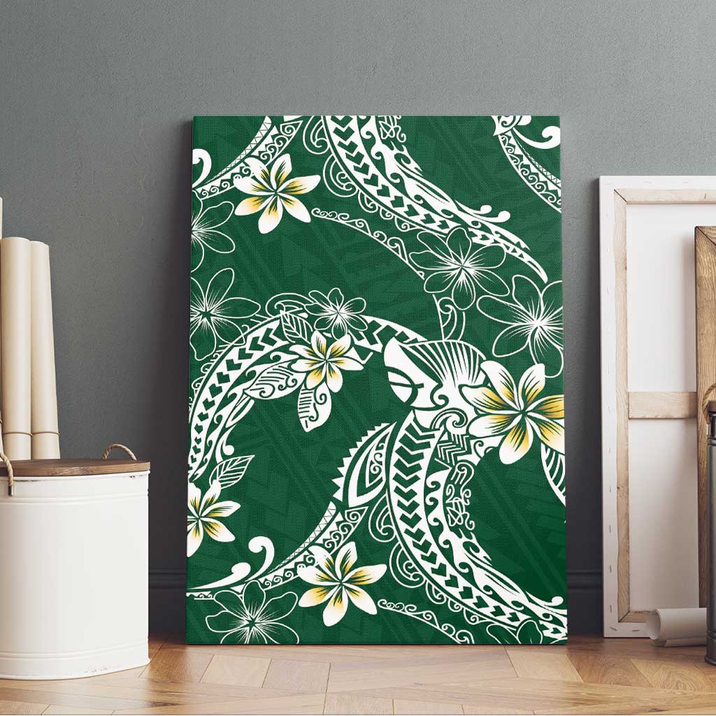 Polynesian Hawaiian Plumeria Tribal Pattern Canvas Wall Art Green Version