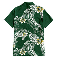 Polynesian Hawaiian Plumeria Tribal Pattern Family Matching Puletasi and Hawaiian Shirt Green Version