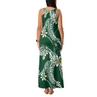 Polynesian Hawaiian Plumeria Tribal Pattern Family Matching Tank Maxi Dress and Hawaiian Shirt Green Version
