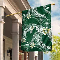 Polynesian Hawaiian Plumeria Tribal Pattern Garden Flag Green Version