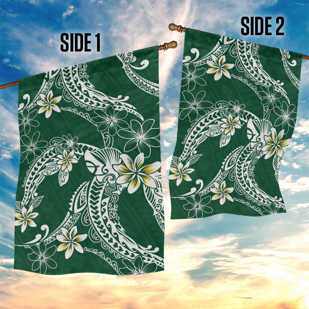 Polynesian Hawaiian Plumeria Tribal Pattern Garden Flag Green Version