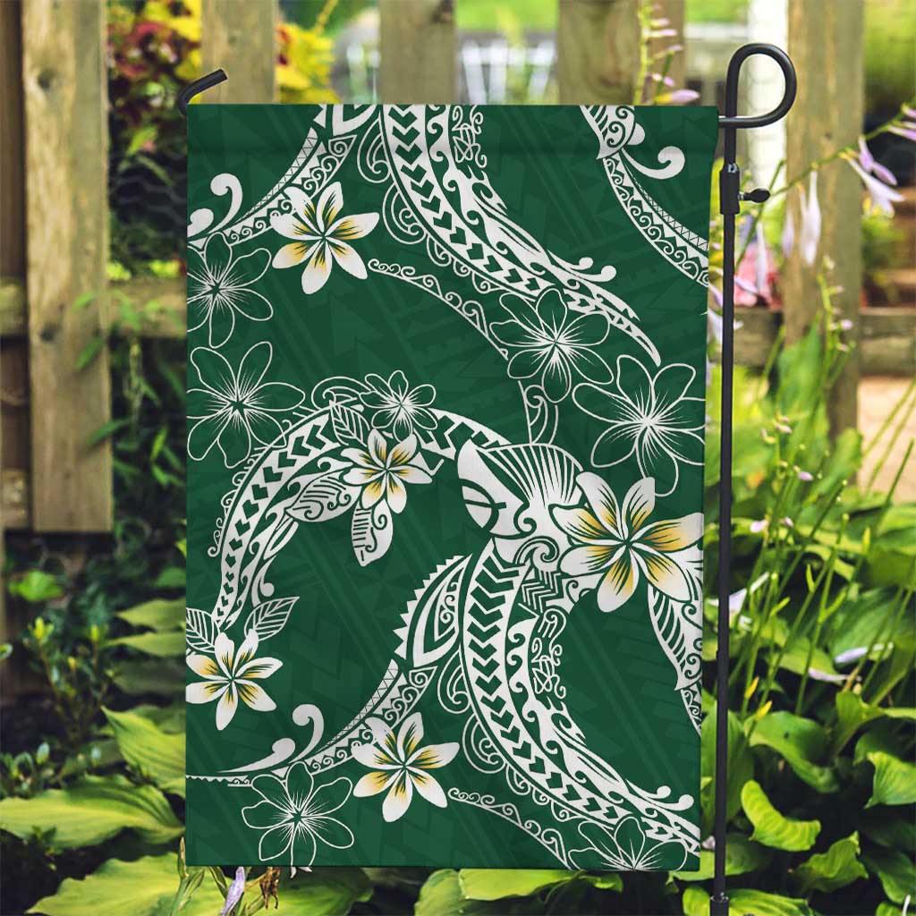 Polynesian Hawaiian Plumeria Tribal Pattern Garden Flag Green Version
