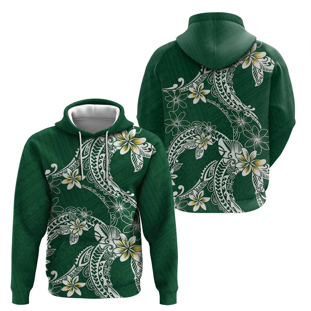 Polynesian Hawaiian Plumeria Tribal Pattern Hoodie Green Version
