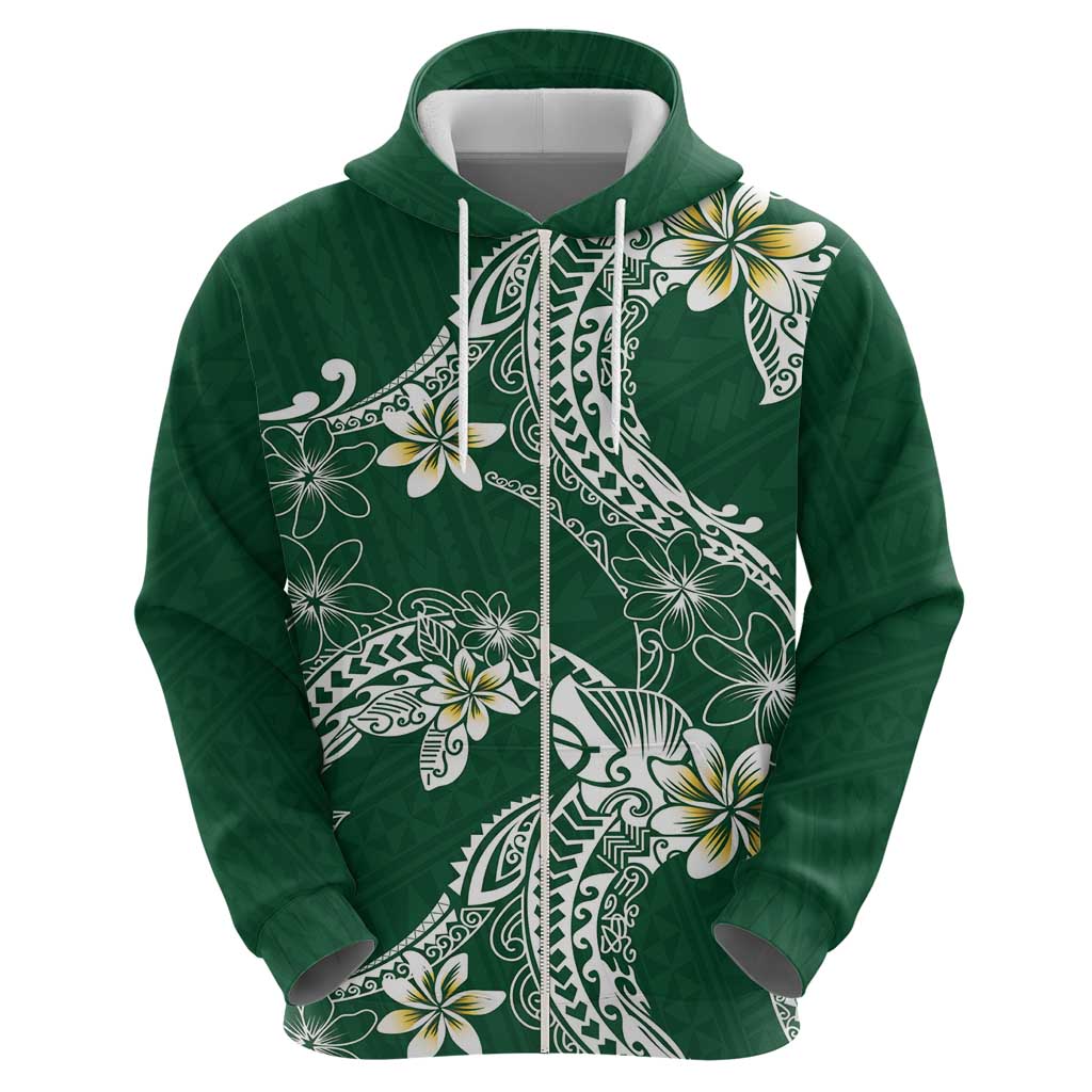 Polynesian Hawaiian Plumeria Tribal Pattern Hoodie Green Version