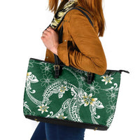 Polynesian Hawaiian Plumeria Tribal Pattern Leather Tote Bag Green Version
