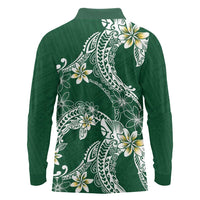 Polynesian Hawaiian Plumeria Tribal Pattern Long Sleeve Polo Shirt Green Version LT01 - Polynesian Pride