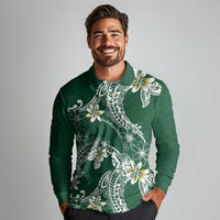 Polynesian Hawaiian Plumeria Tribal Pattern Long Sleeve Polo Shirt Green Version LT01 - Polynesian Pride