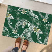 Polynesian Hawaiian Plumeria Tribal Pattern Rubber Doormat Green Version