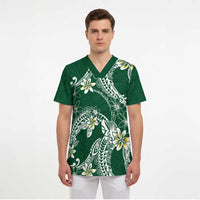 Polynesian Hawaiian Plumeria Tribal Pattern Scrub Top Green Version - Polynesian Pride