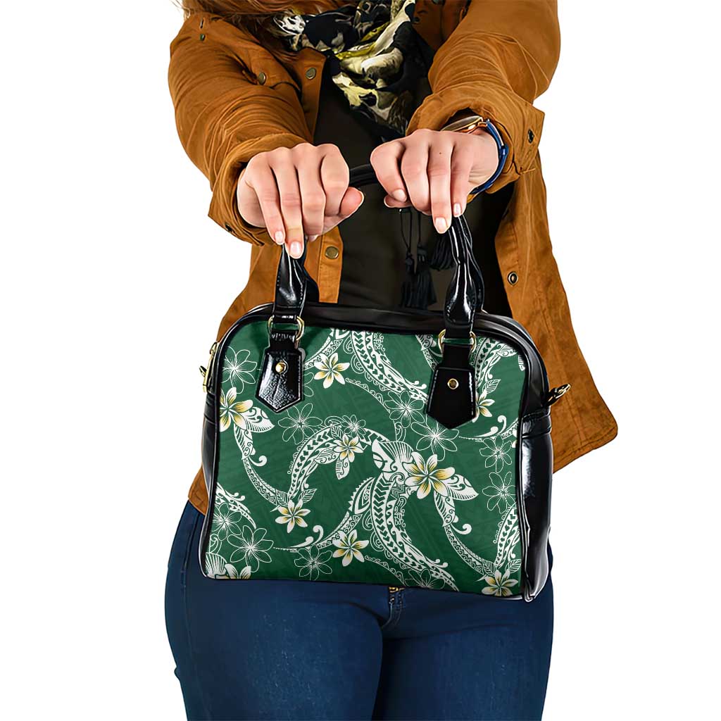 Polynesian Hawaiian Plumeria Tribal Pattern Shoulder Handbag Green Version