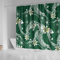 Polynesian Hawaiian Plumeria Tribal Pattern Shower Curtain Green Version