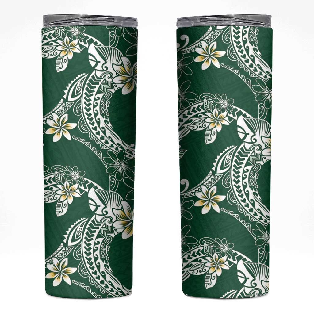 Polynesian Hawaiian Plumeria Tribal Pattern Skinny Tumbler Green Version