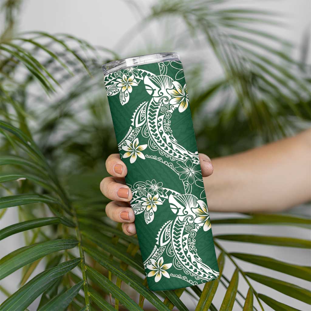 Polynesian Hawaiian Plumeria Tribal Pattern Skinny Tumbler Green Version
