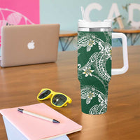 Polynesian Hawaiian Plumeria Tribal Pattern Tumbler With Handle Green Version