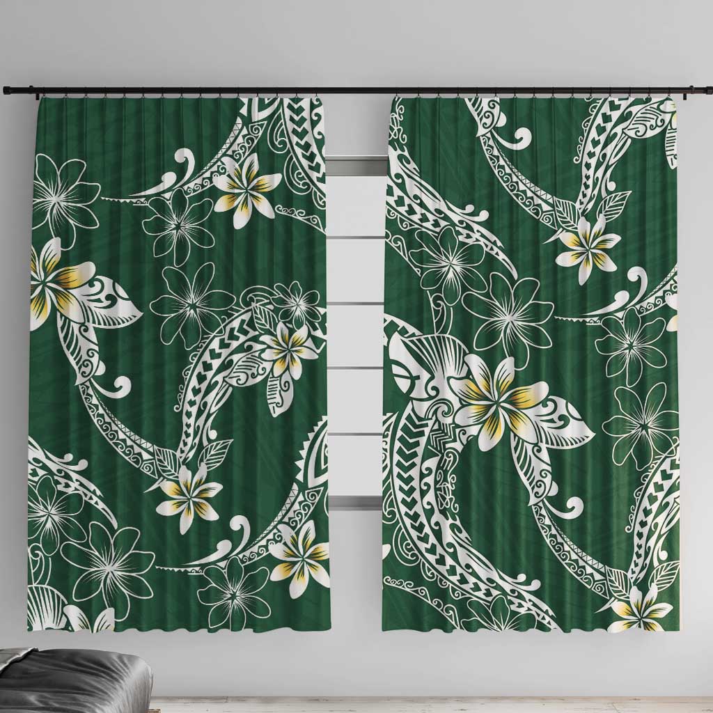 Polynesian Hawaiian Plumeria Tribal Pattern Window Curtain Green Version