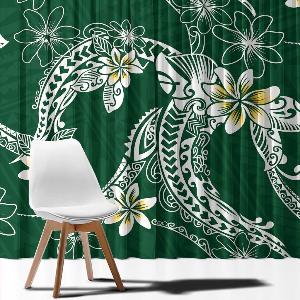 Polynesian Hawaiian Plumeria Tribal Pattern Window Curtain Green Version