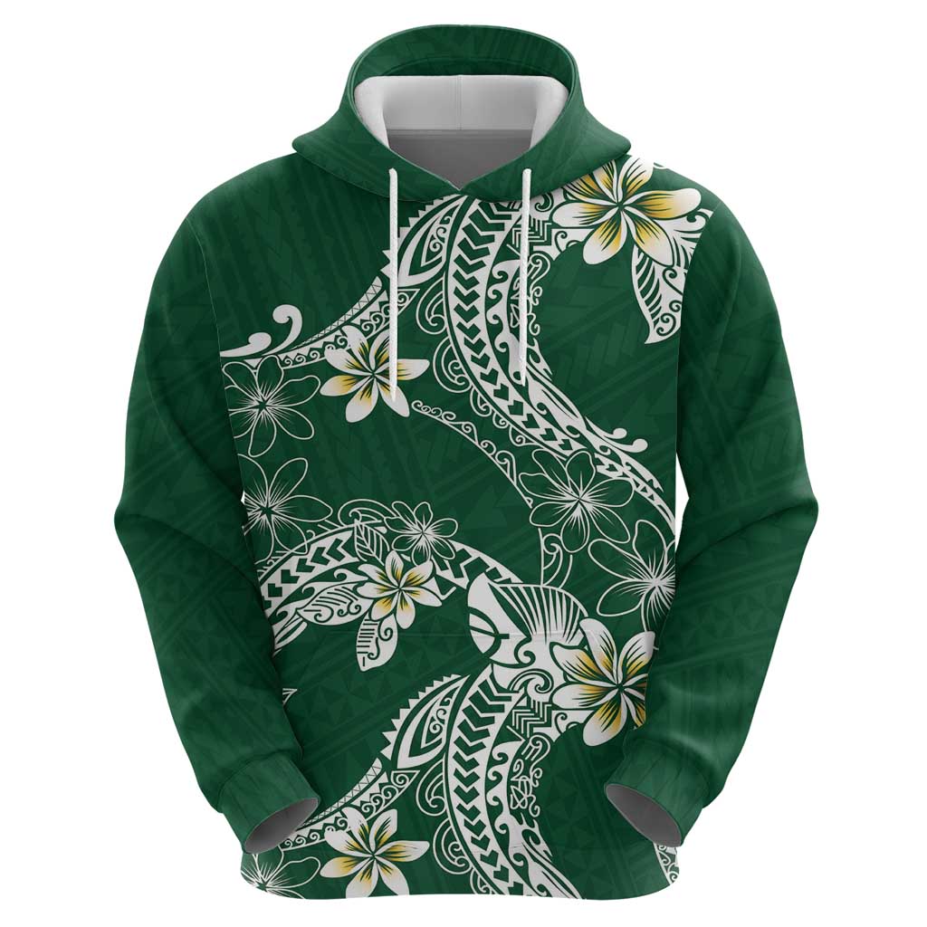 Polynesian Hawaiian Plumeria Tribal Pattern Zip Hoodie Green Version