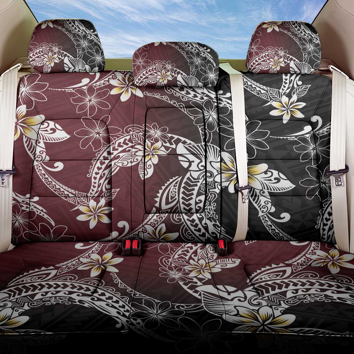 Polynesian Hawaiian Plumeria Tribal Pattern Back Car Seat Cover Special Wine Red Version