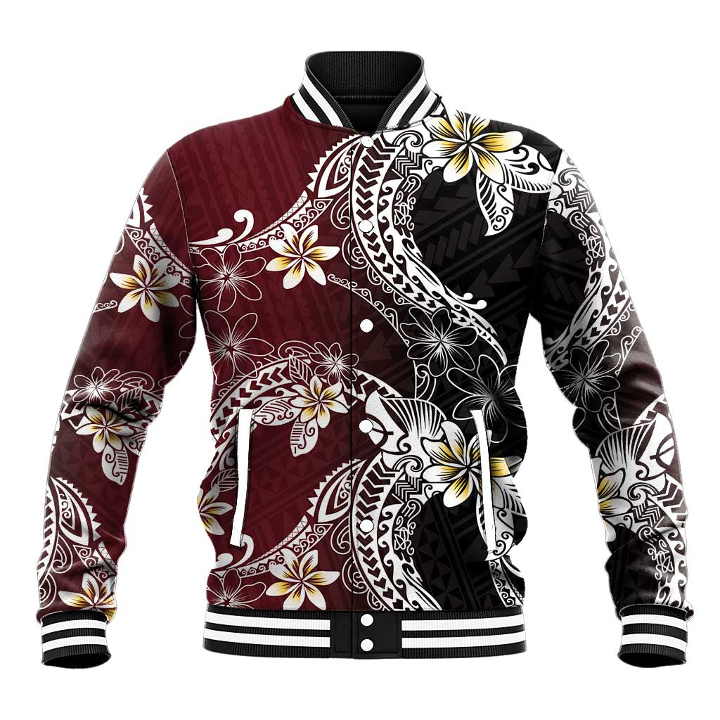 Polynesian Hawaiian Plumeria Tribal Pattern Baseball Jacket Special Wine Red Version