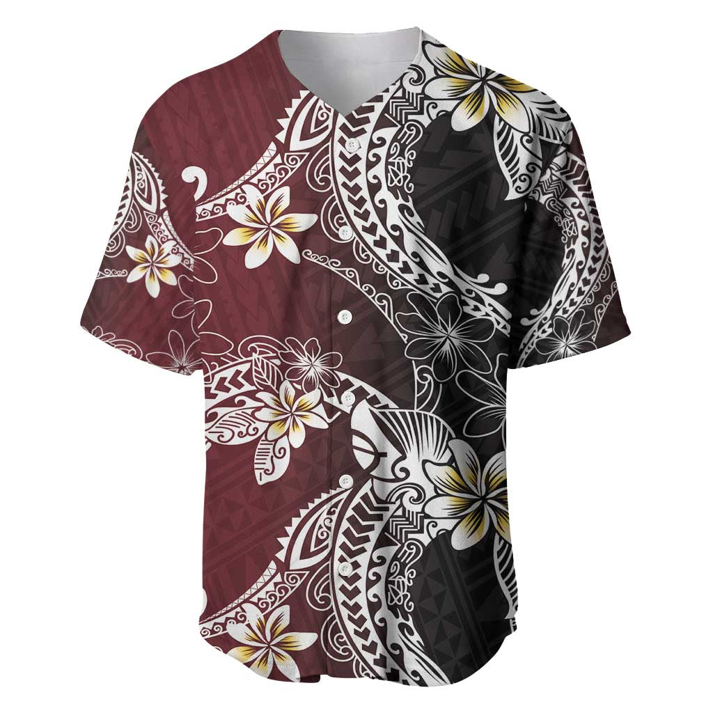 Polynesian Hawaiian Plumeria Tribal Pattern Baseball Jersey Special Wine Red Version LT01 Red - Polynesian Pride
